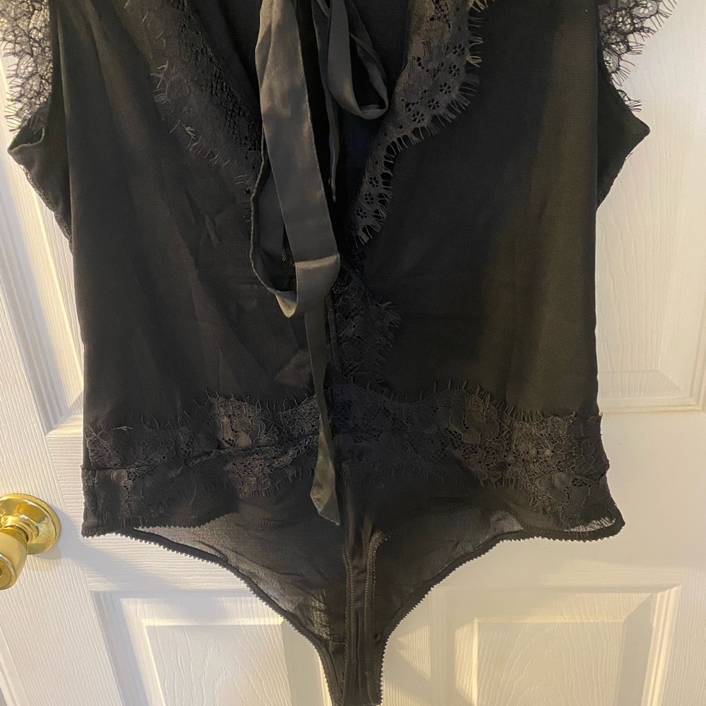 Free People Black Lace Trim Bodysuit